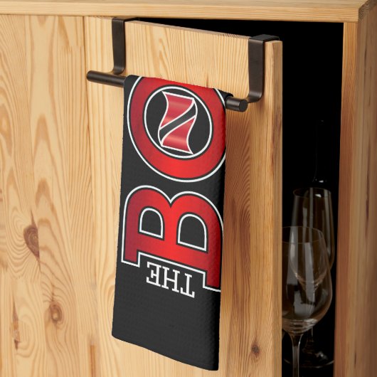 Patriotic BOSS Trinidad Flag and NAME on BLACK キッチンタオル (三つ折り)