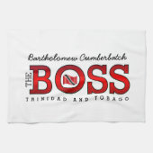 Patriotic BOSS Trinidad Flag and NAME on WHITE キッチンタオル (横)