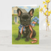 Patriotic Boston Terrier カード (黄色い花)