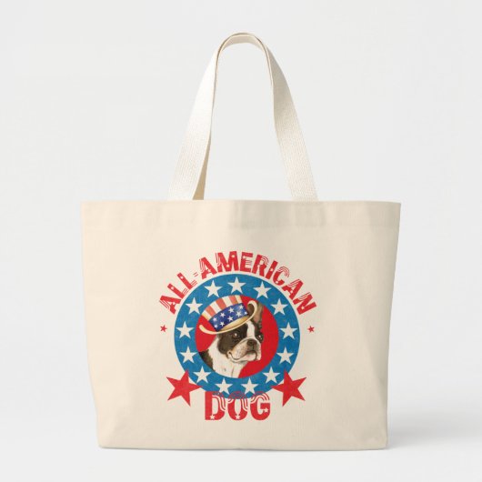 Patriotic Boston Terrier ラージトートバッグ (正面)