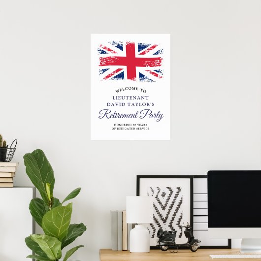 Patriotic British Flag Retirement Party Welcome ポスター (ホームオフィス)
