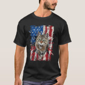 Patriotic Brown Cat Torn American Flag 4th Of July Tシャツ (正面)