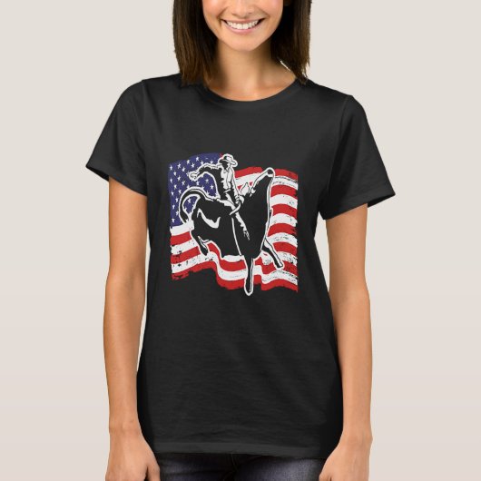 Patriotic Bull Rider Western Rodeo American Flag B Tシャツ (正面)