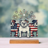 Patriotic Bulldog Fireworks Vintage Engraving Desi アクリルサイン (ニュートラル)