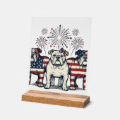 Patriotic Bulldog Fireworks Vintage Engraving Desi アクリルサイン (傾斜)