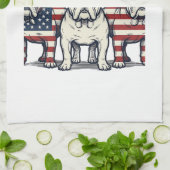 Patriotic Bulldog Fireworks Vintage Engraving Desi キッチンタオル (折り畳み)