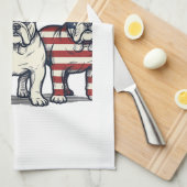 Patriotic Bulldog Fireworks Vintage Engraving Desi キッチンタオル (四つ折り)