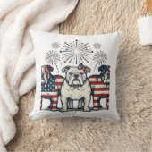 Patriotic Bulldog Fireworks Vintage Engraving Desi クッション (ブランケット)