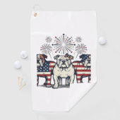 Patriotic Bulldog Fireworks Vintage Engraving Desi ゴルフタオル (インサイチュ)