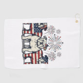 Patriotic Bulldog Fireworks Vintage Engraving Desi ゴルフタオル (横)