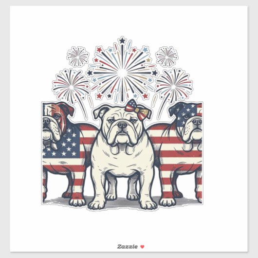 Patriotic Bulldog Fireworks Vintage Engraving Desi シール (シート)