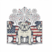Patriotic Bulldog Fireworks Vintage Engraving Desi シール (正面)