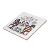 Patriotic Bulldog Fireworks Vintage Engraving Desi タイル (側面)