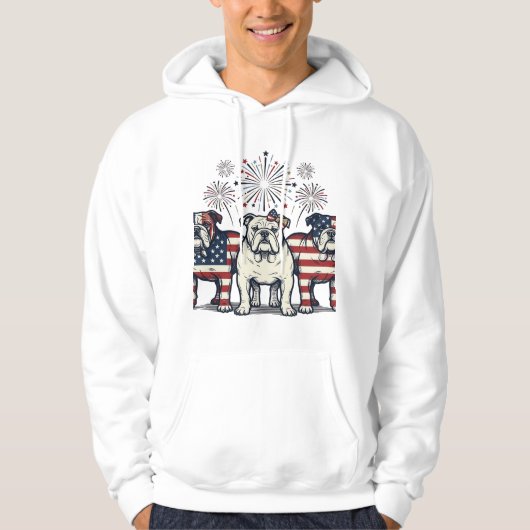 Patriotic Bulldog Fireworks Vintage Engraving Desi パーカ (正面)