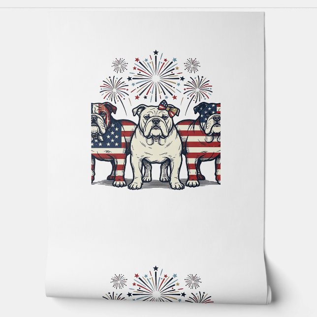 Patriotic Bulldog Fireworks Vintage Engraving Desi 壁紙 (ほどく)