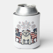 Patriotic Bulldog Fireworks Vintage Engraving Desi 缶クーラー (缶正面)