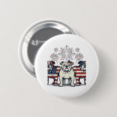 Patriotic Bulldog Fireworks Vintage Engraving Desi 缶バッジ (正面&裏面)