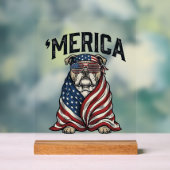 Patriotic Bulldog 'Merica Vintage Vector Shirt Des アクリルサイン (ニュートラル)