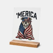 Patriotic Bulldog 'Merica Vintage Vector Shirt Des アクリルサイン (傾斜)