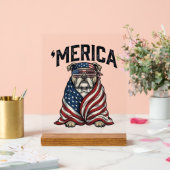 Patriotic Bulldog 'Merica Vintage Vector Shirt Des アクリルサイン (ウェディング)