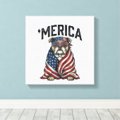 Patriotic Bulldog 'Merica Vintage Vector Shirt Des キャンバスプリント (インサイチュ (ウッドフロア))