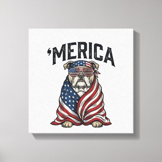 Patriotic Bulldog 'Merica Vintage Vector Shirt Des キャンバスプリント (正面)