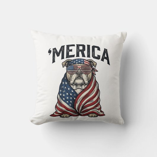 Patriotic Bulldog 'Merica Vintage Vector Shirt Des クッション (正面)