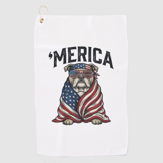 Patriotic Bulldog 'Merica Vintage Vector Shirt Des ゴルフタオル (正面)