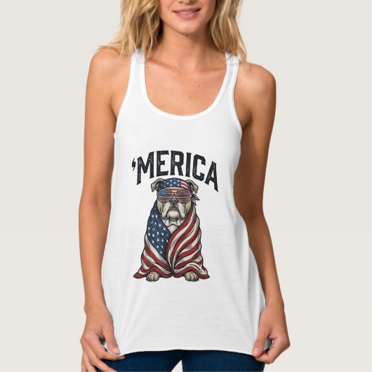 Patriotic Bulldog 'Merica Vintage Vector Shirt Des タンクトップ (正面)