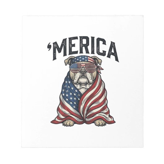 Patriotic Bulldog 'Merica Vintage Vector Shirt Des ノートパッド (正面)