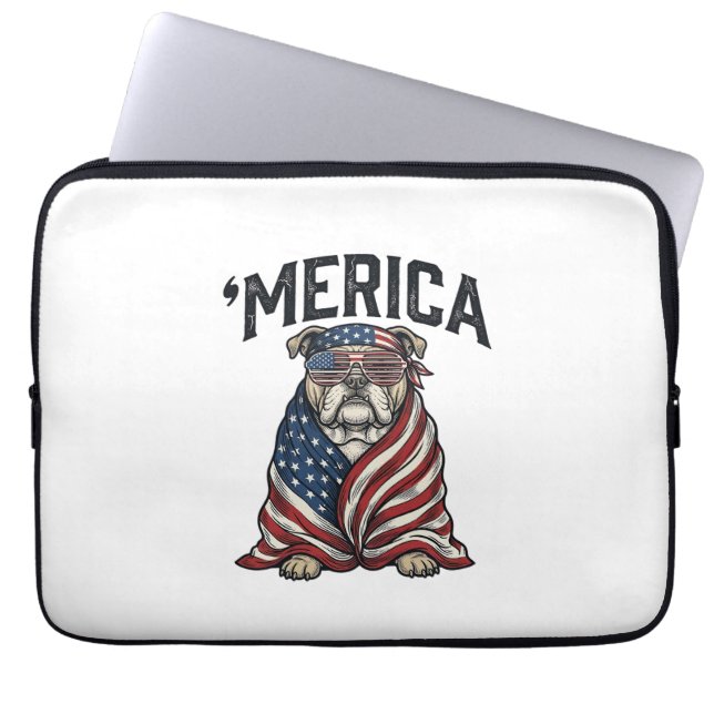Patriotic Bulldog 'Merica Vintage Vector Shirt Des ラップトップスリーブ (正面)