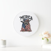 Patriotic Bulldog 'Merica Vintage Vector Shirt Des ラージ壁時計 (ホーム)
