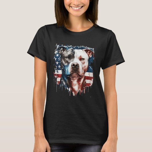 Patriotic Canine A Pitbull with American Flag Tシャツ (正面)