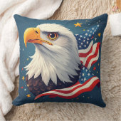 Patriotic Cartoon Eagle with American Flag クッション (ブランケット)