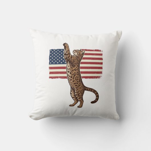 Patriotic Cat American Flag Vintage Vector Design_ クッション (正面)