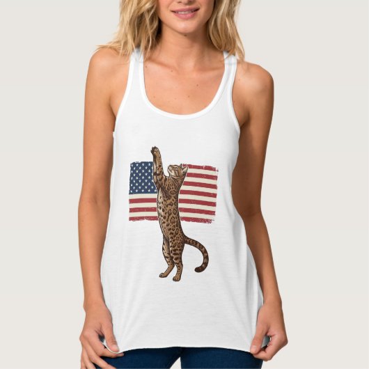 Patriotic Cat American Flag Vintage Vector Design_ タンクトップ (正面)