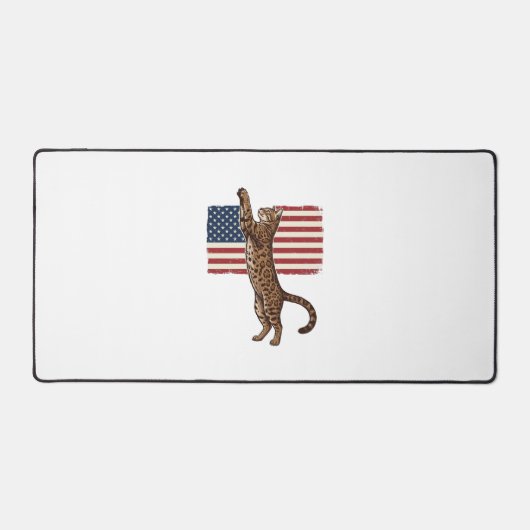 Patriotic Cat American Flag Vintage Vector Design_ デスクマット (正面)