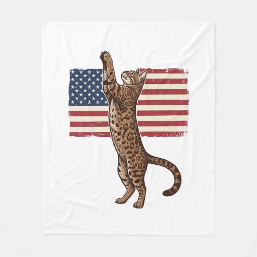 Patriotic Cat American Flag Vintage Vector Design_ フリースブランケット (正面)