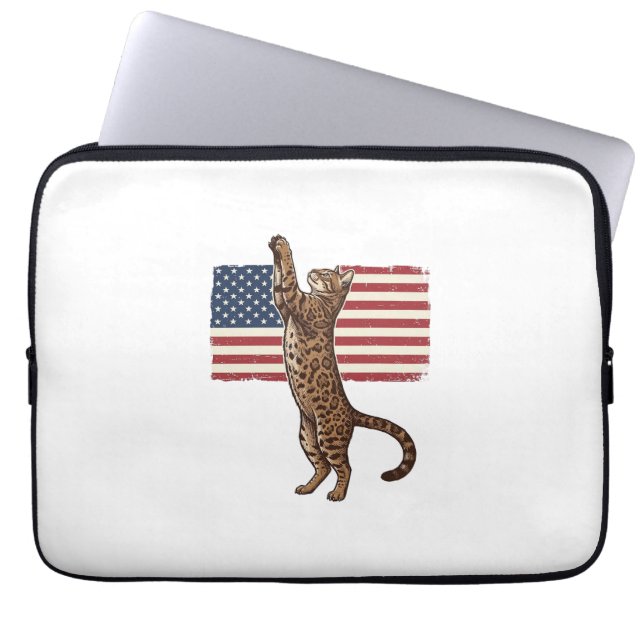 Patriotic Cat American Flag Vintage Vector Design_ ラップトップスリーブ (正面)