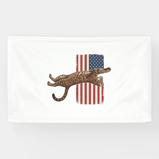 Patriotic Cat American Flag Vintage Vector Design_ 横断幕 (横)