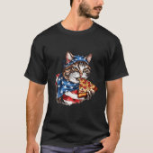 Patriotic Cat Eats Pizza 4Th Of July American Flag Tシャツ (正面)