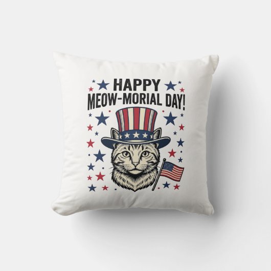 Patriotic Cat Meow-Morial Day Vintage Vector Desig クッション (正面)