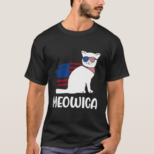 Patriotic Cat Meowica 4Th Of July Kitten Tシャツ (正面)