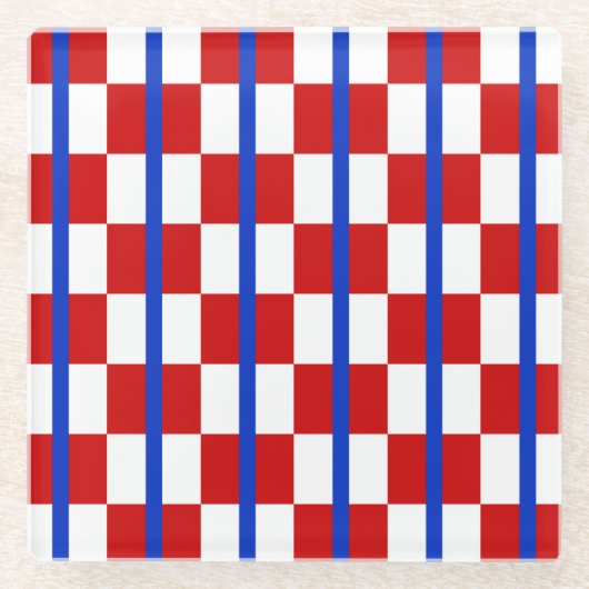 Patriotic Checkerboard Drink Coaster ガラスコースター (正面)