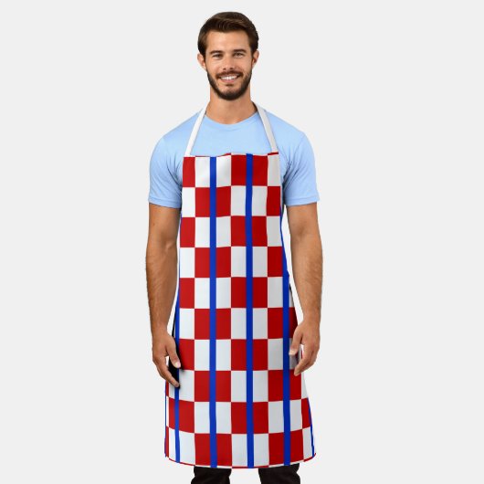 Patriotic Checkerboard Kitchen Apron エプロン (着用した状態)