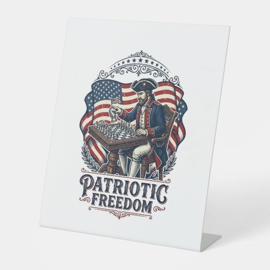 Patriotic Chess Player Vector Graphic Tee 台座サイン (正面)