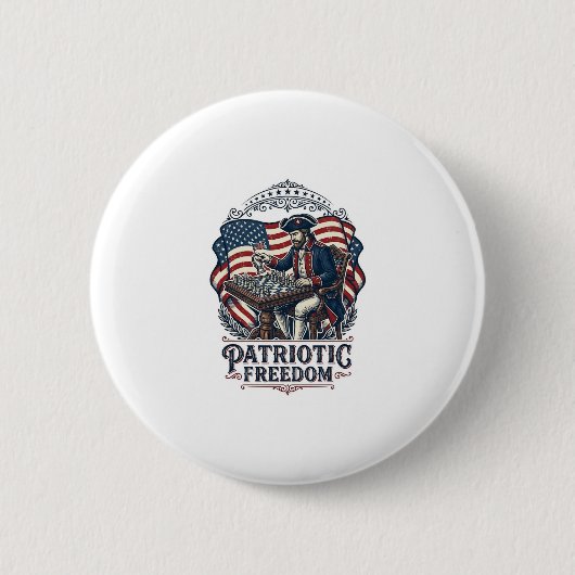 Patriotic Chess Player Vector Graphic Tee 缶バッジ (正面)