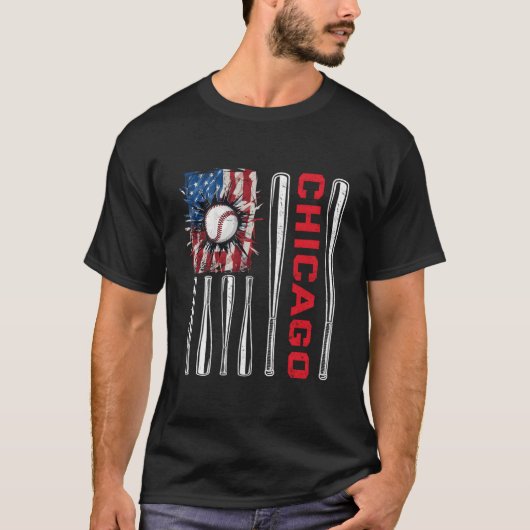 Patriotic Chicago Softball Us American Flag Baseba Tシャツ (正面)