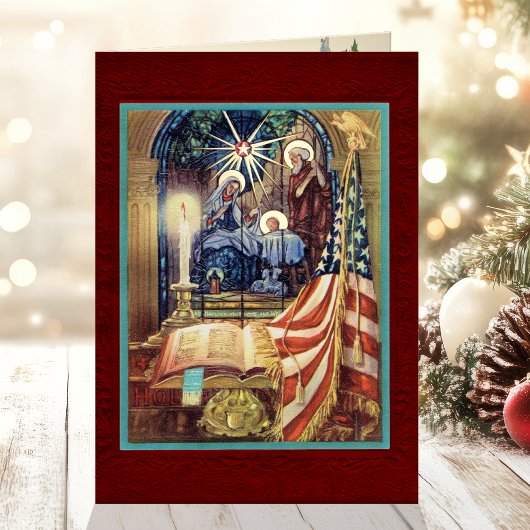 Patriotic Christian American Christmas 箔シーズンカード