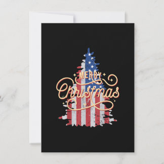 Patriotic Christmas Tree US Flag Retro Merry Chris 招待状